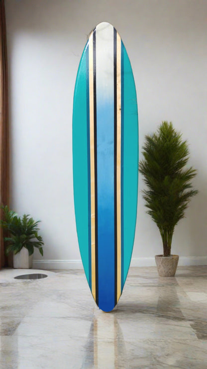 Aqua Rail with Ocean Blue Fade Surfboard Wall Art & Decor | Customizable | Wood Surfboard Decor, Beach House Decor, Coastal Decor
