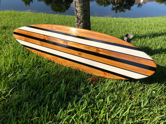 Vintage Black & White Twist Wood Surfboard Wall Art Home Decor | Customizable | Luxury Coastal Decor, Decorative Surfboard, Surfboard Art