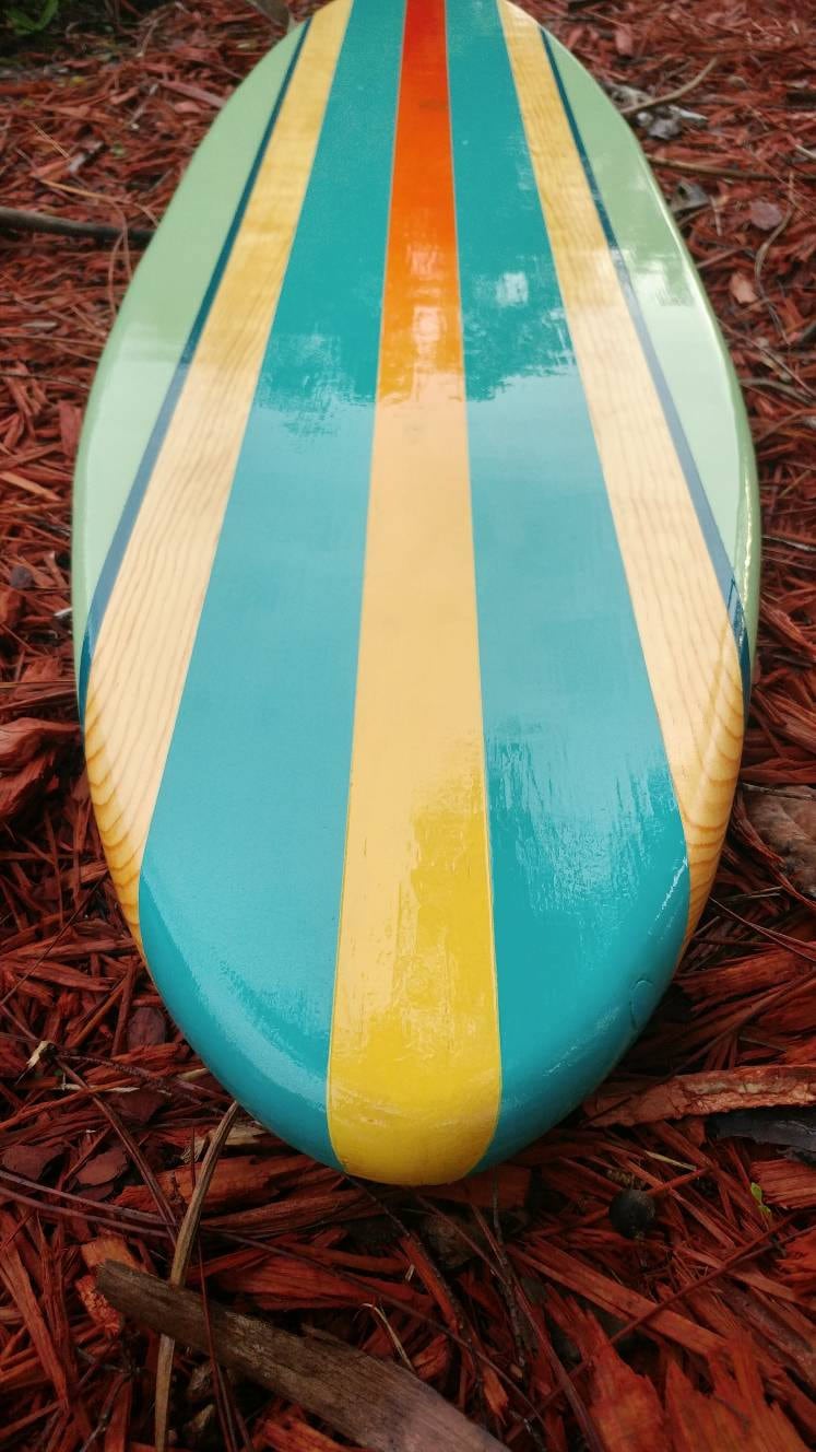 Tropical Aqua Surfboard Wall Art & Decor- Modern Style Wood Surfboard Decoration | Customizable Beach House Surf Decor, Coastal Decor
