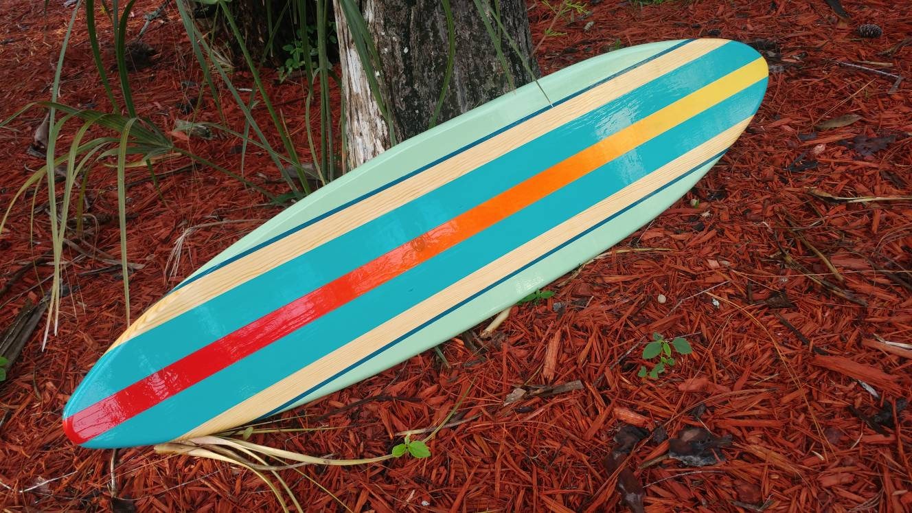 Tropical Aqua Surfboard Wall Art & Decor- Modern Style Wood Surfboard Decoration | Customizable Beach House Surf Decor, Coastal Decor
