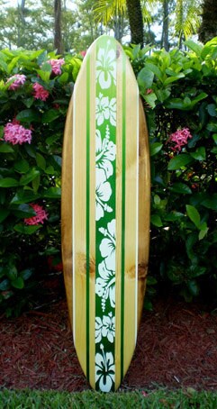 Tropical Green Surfboard Wall Art & Decor | Customizable | Wood Surfboard Decor, Beach House Decor, Coastal Decor, Decorative Surfboard Art