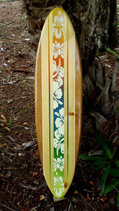 Tropical Blend Surfboard Wood Wall Art & Decor | Customizable | Wood Surfboard Decor, Beach House Decor, Coastal Decor