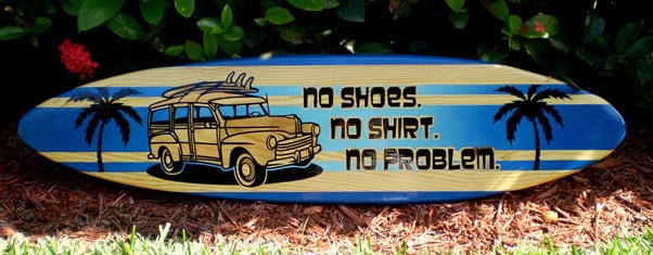 No Problems Ocean Blue Surfboard Wooden Wall Art & Decor | Horizontal | Customizable | Surfboard Decor, Beach House Decor, Coastal Decor