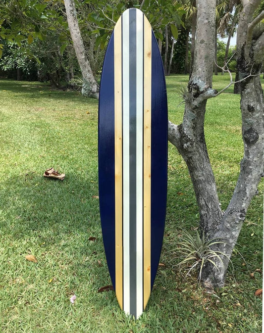 Navy Blue & Grey Modern Style Surfboard Wood Wall Art & Decor | Customizable | Surfboard Decor, Beach House Decor, Coastal Decor