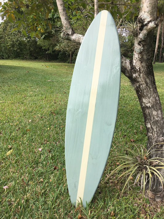 Creamy Silver Modern Surfboard Wall Art & Decor- Customizable Wood Surfboard Art, Modern Tropical Beach House Decor, Luxury Surfboard Art