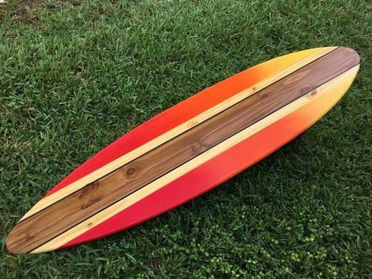 Tropical Sunset Surfboard Wood Wall Art & Decor | Customizable | Wood Surfboard Decor, Beach House Decor, Coastal Decor