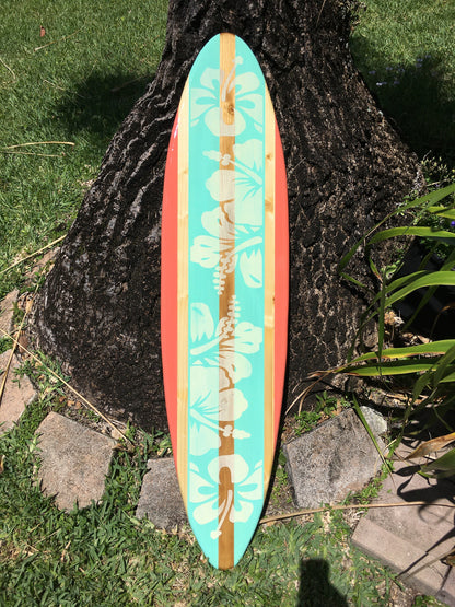 Sea Coral Classic Vintage Style Surfboard Wall Art & Decor | Customizable | Wood Surfboard Decor, Beach House Decor, Coastal Decoration