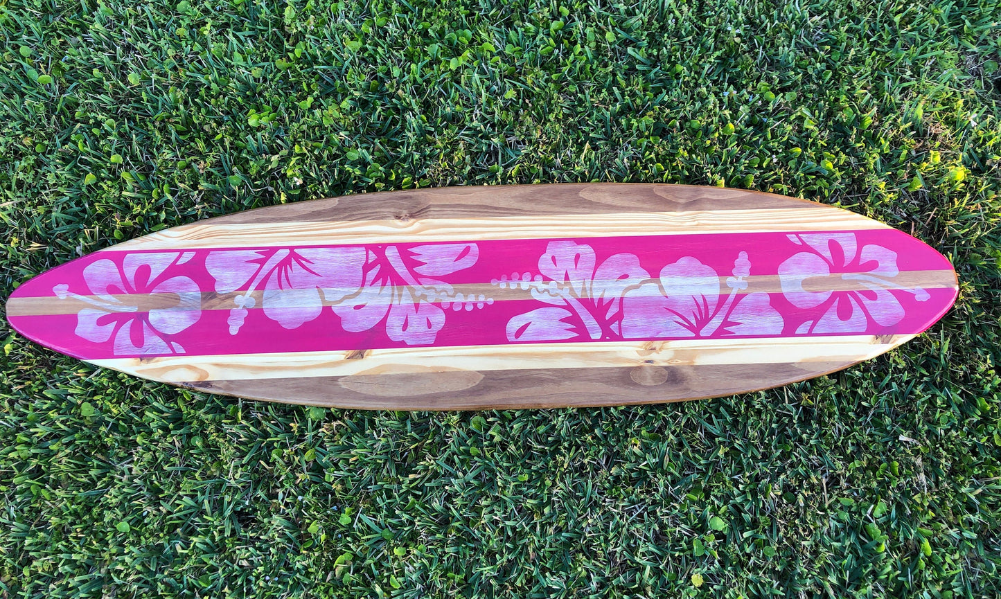 Magenta Distressed Style Surfboard Wood Wall Art & Decor | Customizable | Surfboard Decor, Beach House Decor, Coastal Decor