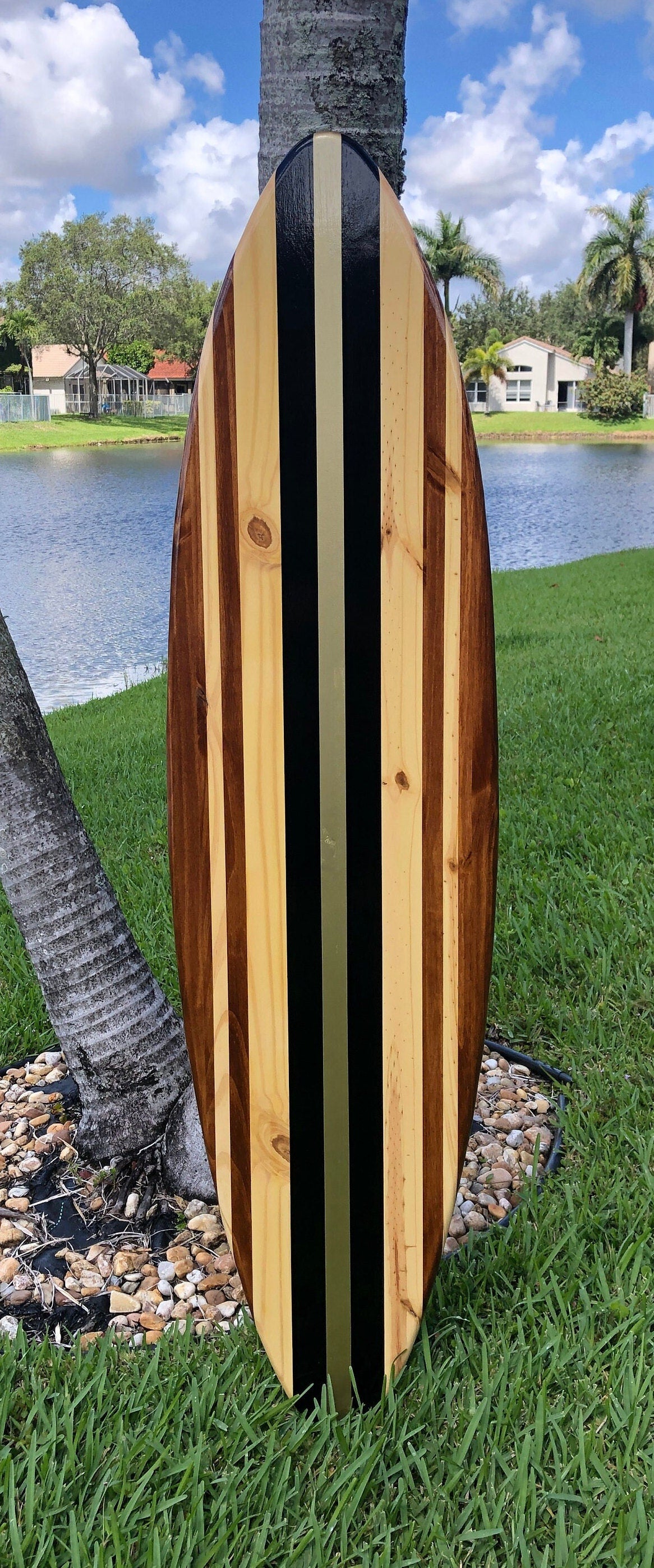 Black & Gold Luxe Wooden Surfboard Wall Art Luxury Coastal Home Decor | Customizable| Beach House Decor, Nautical, Coastal Decor