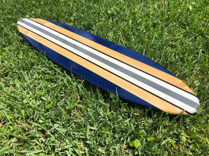Navy Blue & Grey Modern Style Surfboard Wood Wall Art & Decor | Customizable | Surfboard Decor, Beach House Decor, Coastal Decor